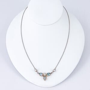 Vintage Sterling Silver S925 Pearl and Blue Topaz Necklace 18.5"